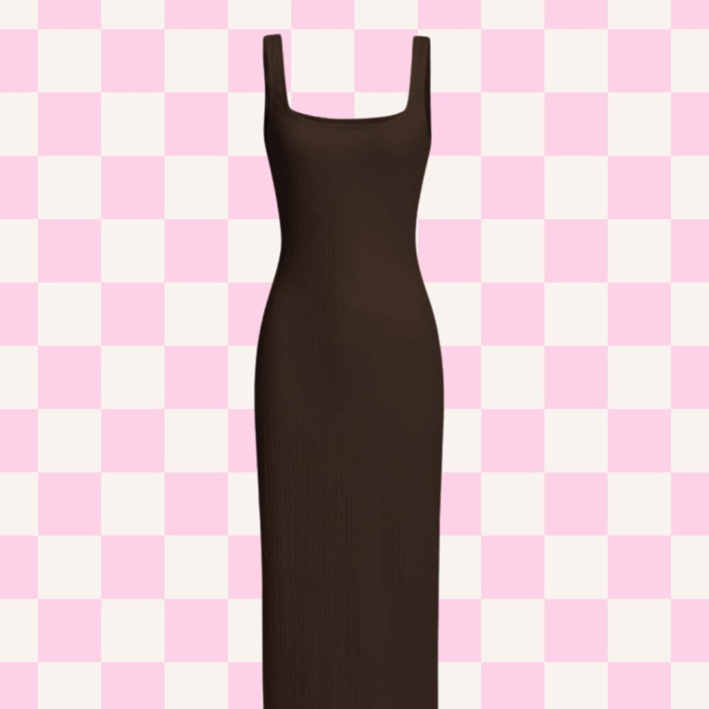 SHEIN Bodycon Ribbed Brown Midi Dress